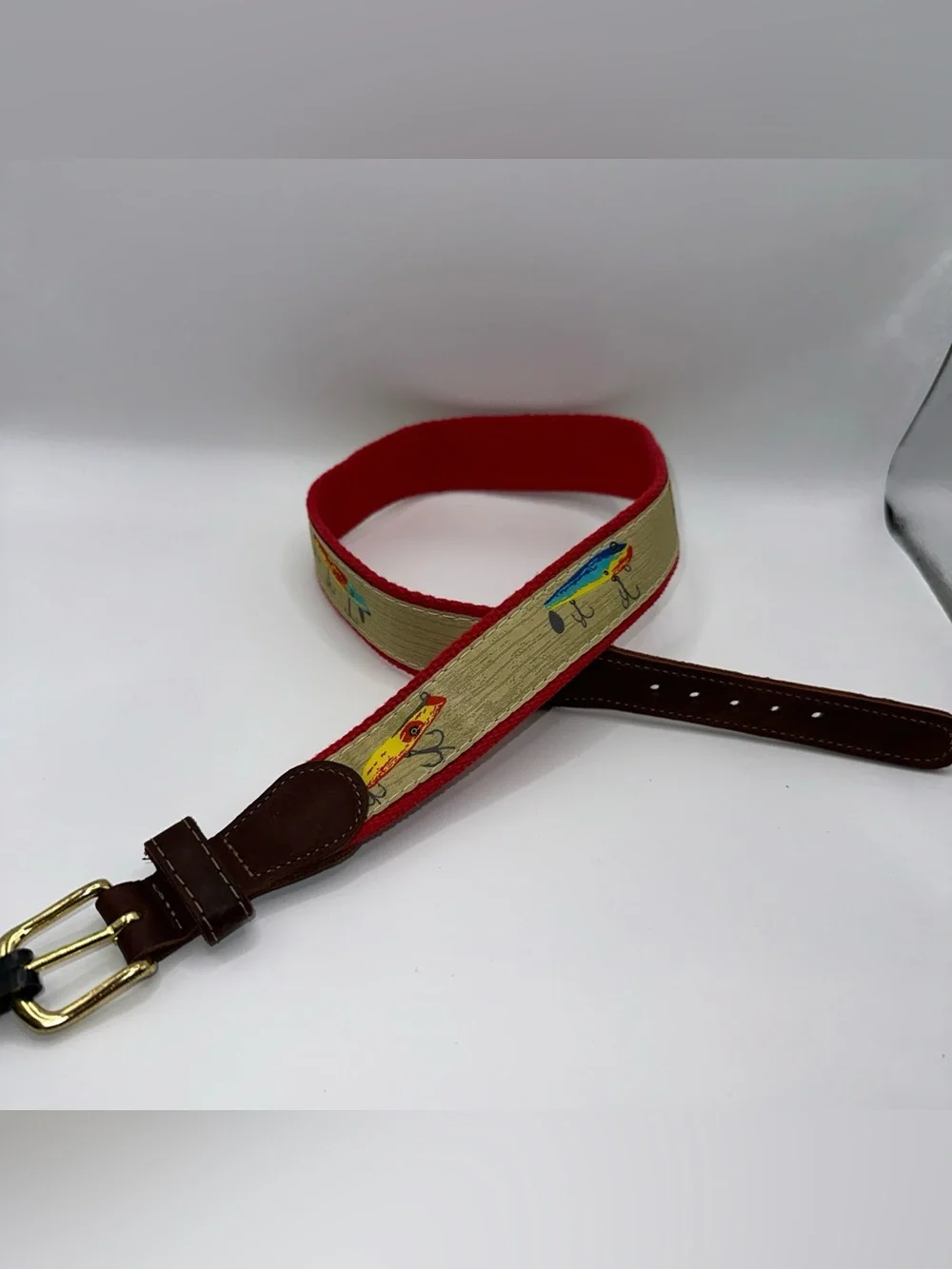 Preston Leather Fishing Lures Belt Solid Brass Buckle Kids Size 22 Made in USA